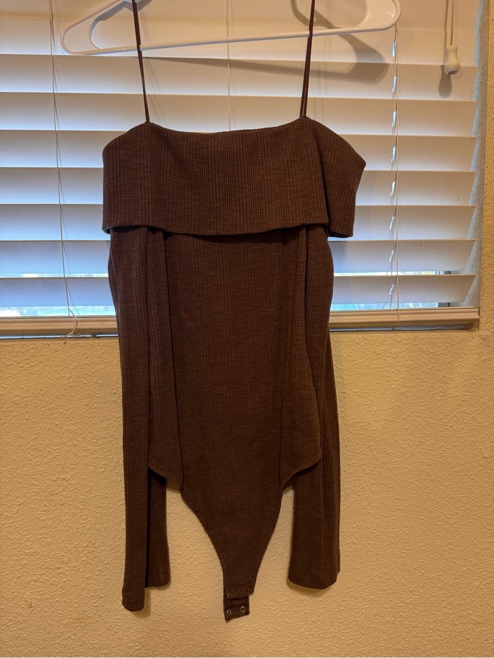 aerie Brown Ribbed Off-Shoulder One-Piece Bodysuit